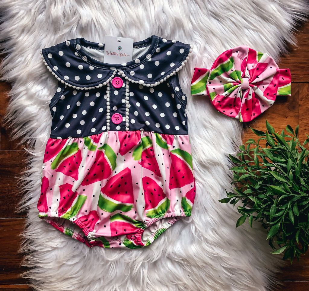 Watermelon Dots Baby Romper by Wellie Kate