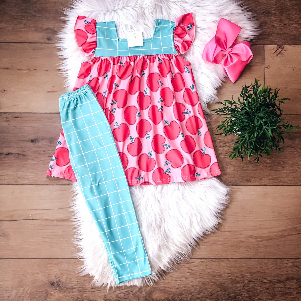 Pink Apples Pants Set by Wellie Kate
