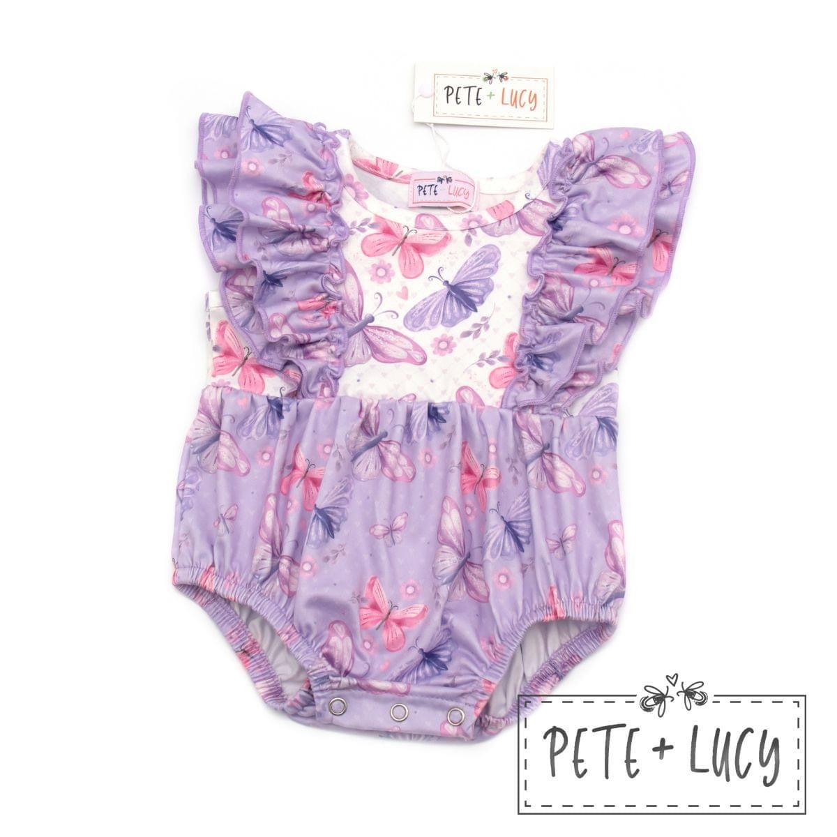 Lilac Butterflies Baby Romper By Pete and Lucy