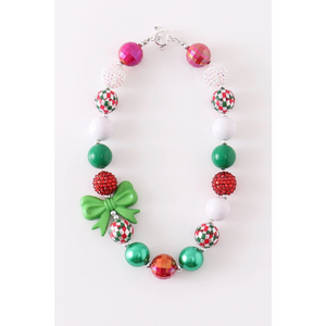 Green Bow Christmas Bubblegum Necklace