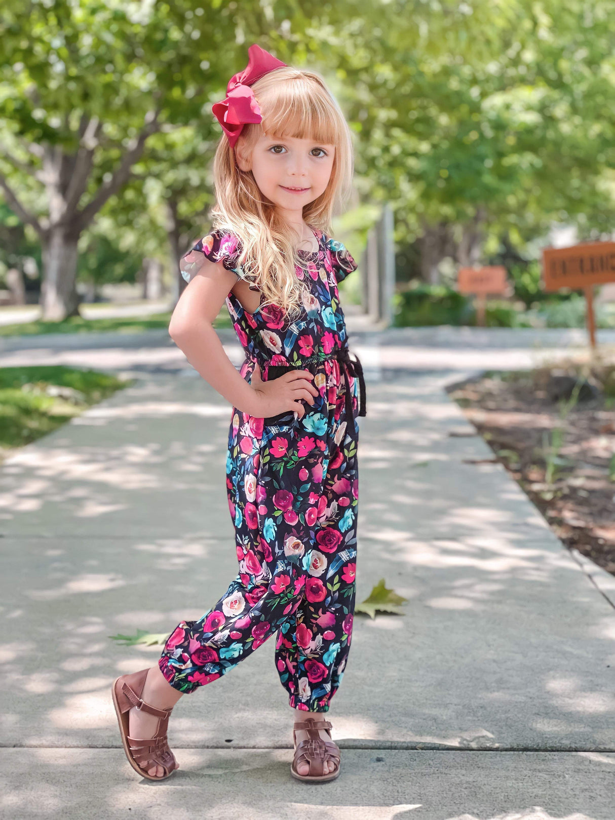 Burgundy Floral V-Back Jumpsuit by Wellie Kate