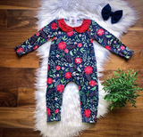 Posh Poinsettia Velvet Collar Baby Romper by Wellie Kate